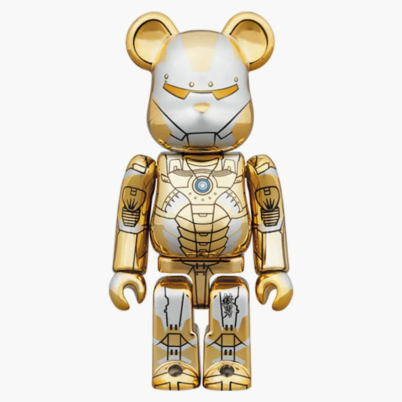 Bearbrick X Hajime Sorayama x Marvel Iron Man Reverse 100% & 400% Set Gold/Silver