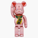 Bearbrick x Medicom Toy Maneki Neko Good Luck Peach Gold Chaped 1000%