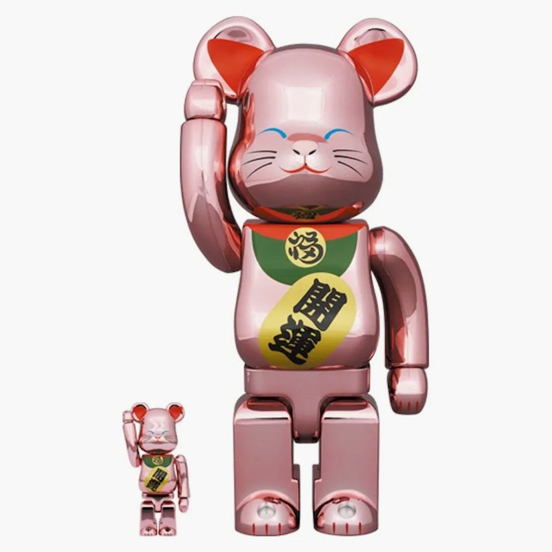 Bearbrick x Medicom Toy Maneki Neko Buona fortuna oro pesca placcata al 100% e 400%