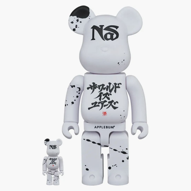 Bearbrick X NAS X Applebum 100% & 400% Set White