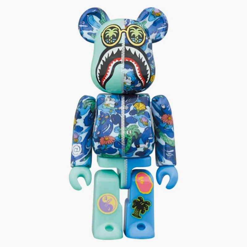 Bearbrick x Steven Harrington x Bape Shark 100% e 400% set blu camo