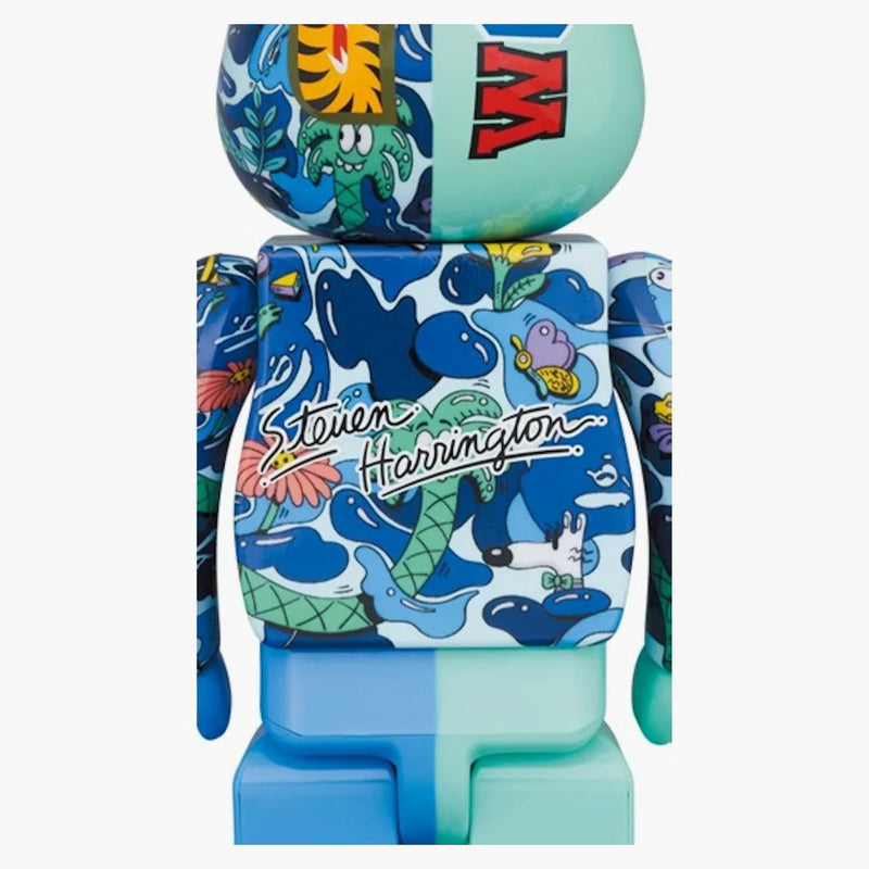Bearbrick x Steven Harrington x Bape Shark 100% e 400% set blu camo