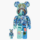 Bearbrick x Steven Harrington x Bape Shark 100% & 400% Set Blue Camo