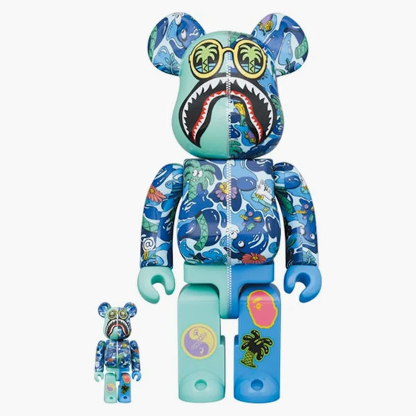 Bearbrick X Steven Harrington X Bape Shark 100% & 400% Set Blue Camo