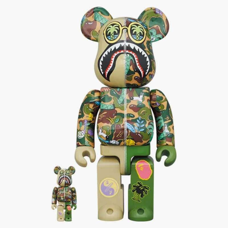 Bearbrick X Steven Harrington X Bape Shark 100% & 400% Set Green Camo