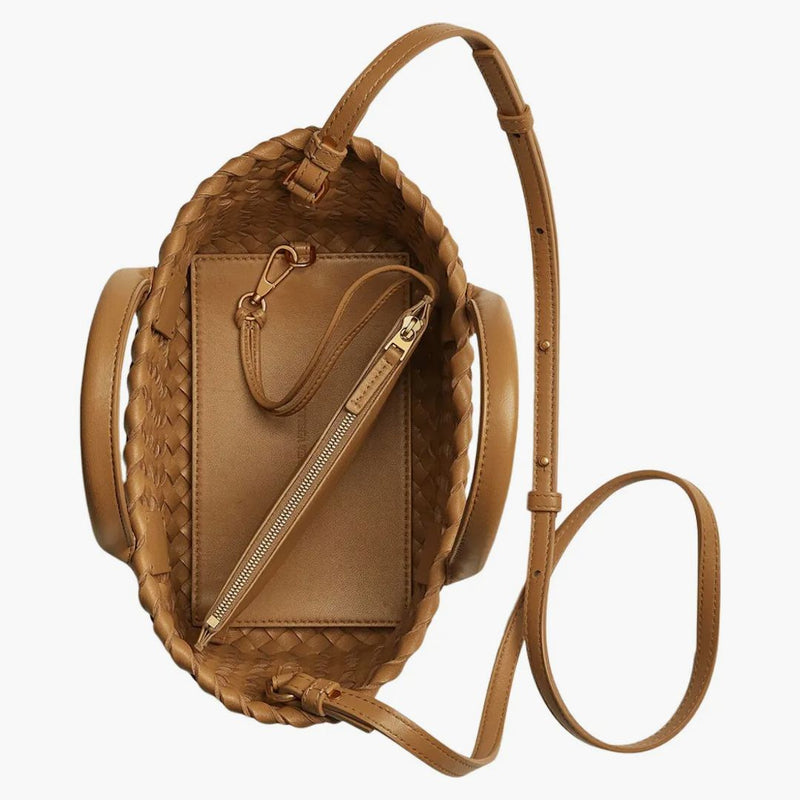 Bottega Veneta Cabat Intreccio Tote Bag Mini Caramel