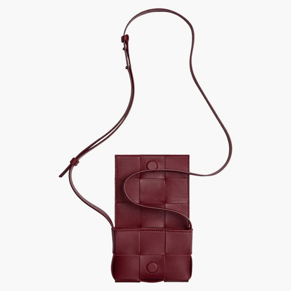 Bottega Veneta Candy Cassette Crossbody Bag Mini Intreccio Bordeaux