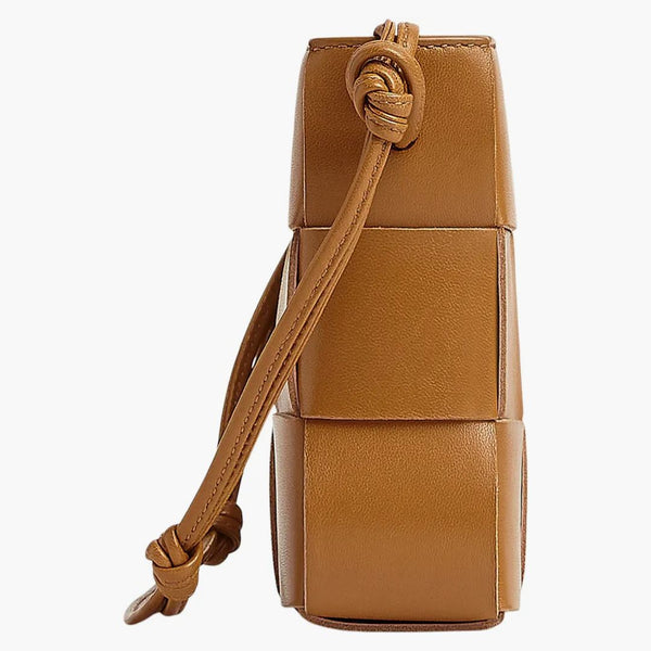 Bottega Veneta Cassette Pouch on Strap Intreccio Camel