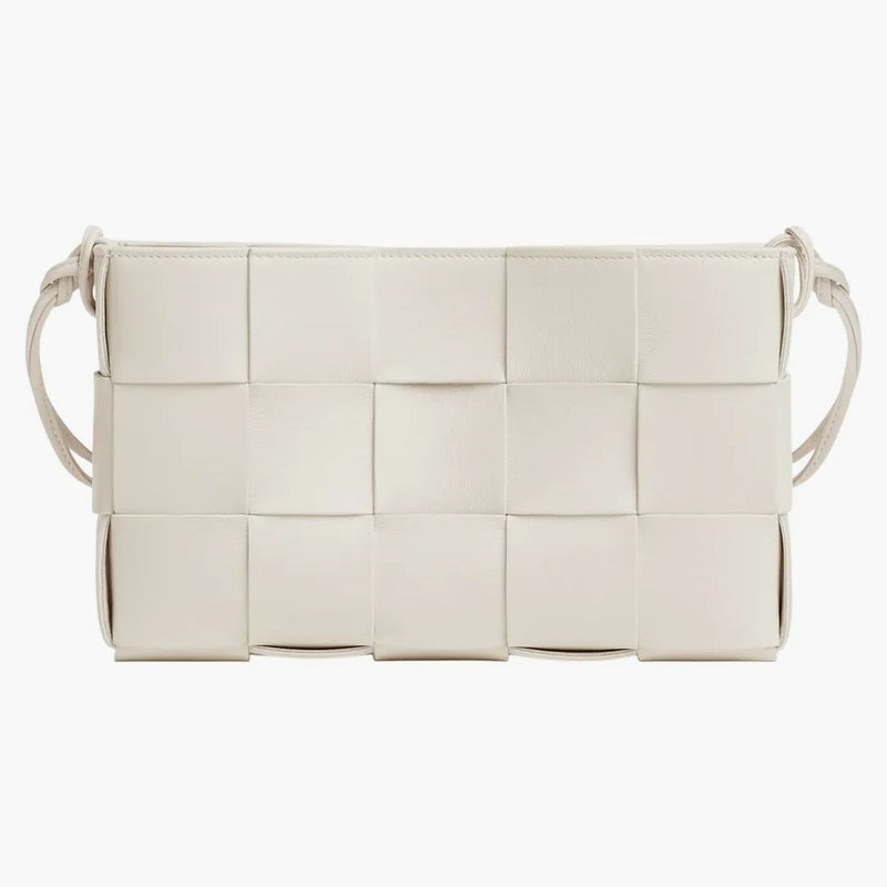 Bottega Veneta Cassette Pouch on Strap Intreccio Chalk