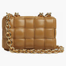 Bottega Veneta Chain Cassette Padded Intreccio Shoulder Bag Caramel