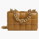 Bottega Veneta Chain Cassette Padded Intreccio Shoulder Bag Caramel