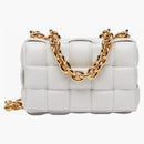 Bottega Veneta Chain Cassette Padded Intreccio Shoulder Bag Chalk