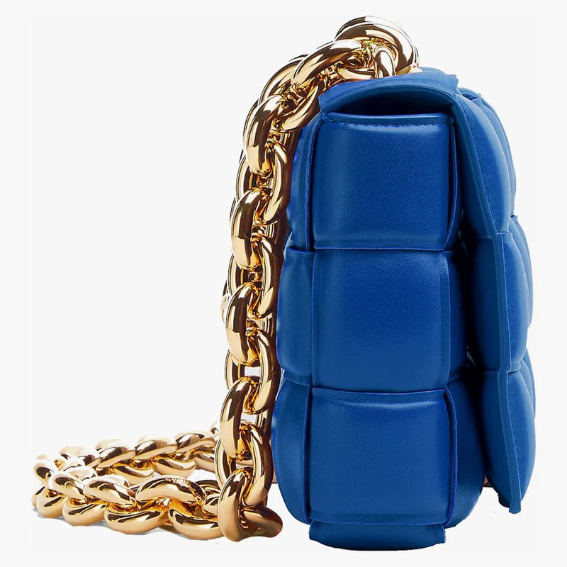 Bottega Veneta Chain Cassette Padded Intreccio Shoulder Bag Cobalt