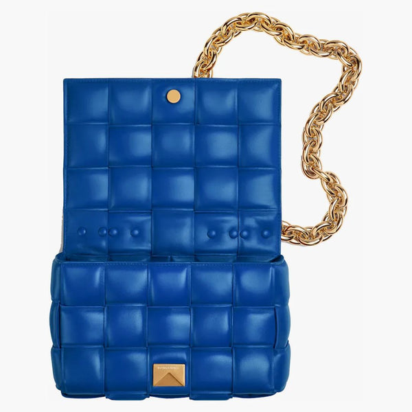 Bottega Veneta Chain Casesette Padded Intreccio ramenní taška kobalt