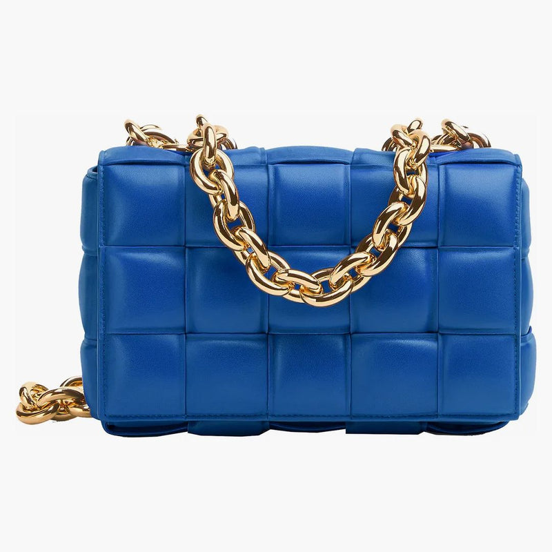 Bottega Veneta Chain Cassette Padded Intreccio Shoulder Bag Cobalt