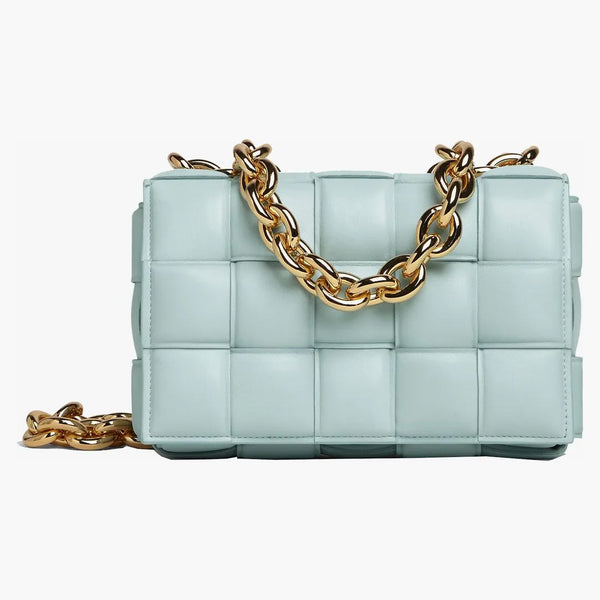 Bottega Veneta Chain Cassette Padded Intreccio Shoulder Bag Teal Washed