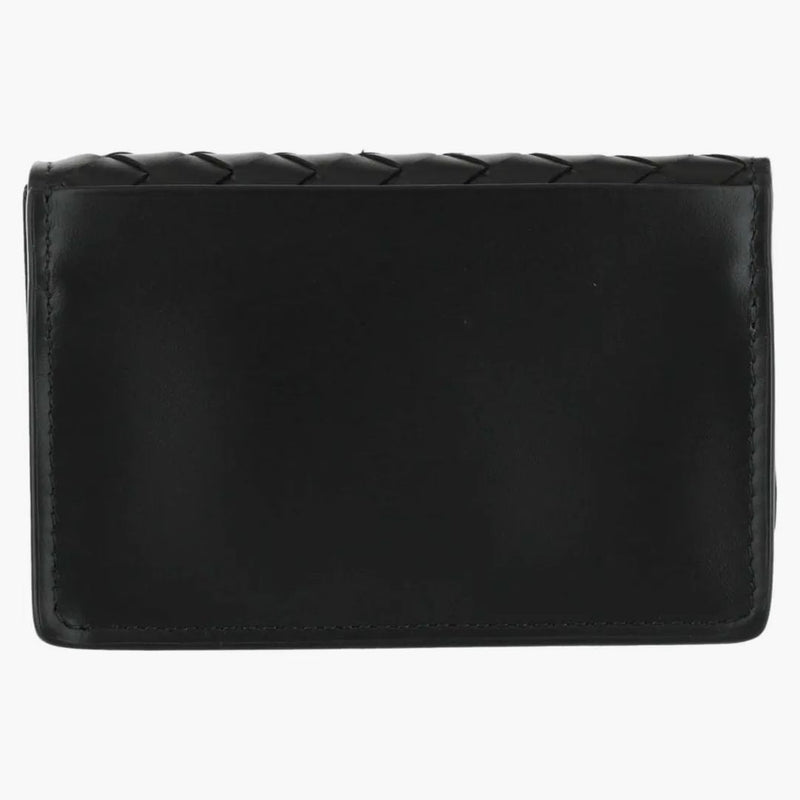 Bottega Veneta Intrecciato Flap Business Card Wallet Black/black