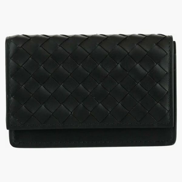 Bottega Veneta Intrecciato Flap Business Card Wallet Black/black