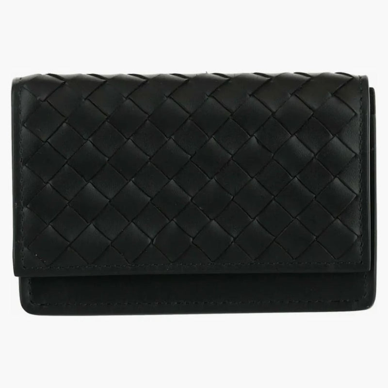 Bottega Veneta Intrecciato Flap Business Card Wallet Black/black