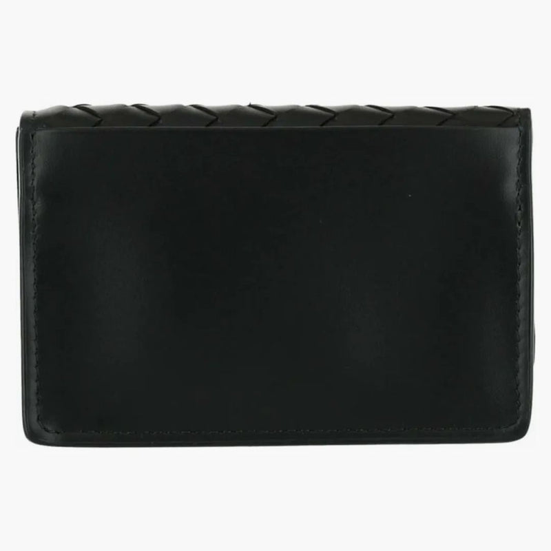 Bottega Veneta Intrecciato Flap Business Card Wallet Black/black