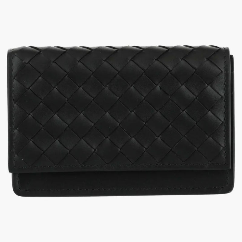 Bottega Veneta Intrecciato Flap Business Card Wallet Black/black