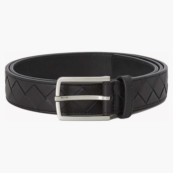 Bottega Veneta Intrecciato Leather 1in Belt Black