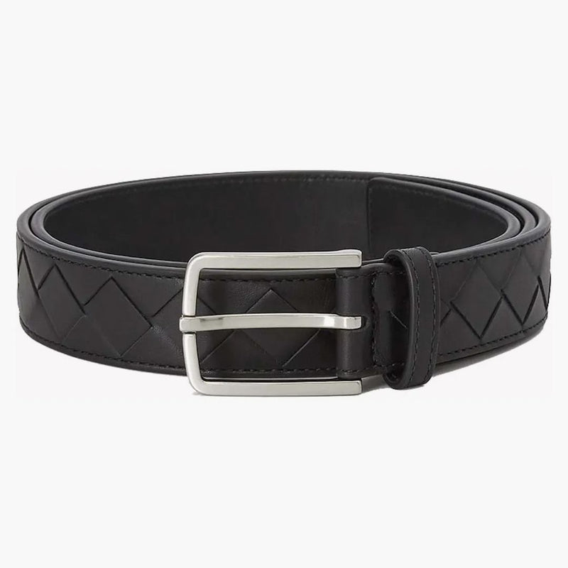 Bottega Veneta Intrecciato Leather 1in Belt Black