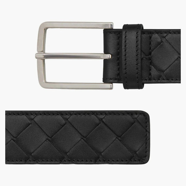 Bottega Veneta Intrecciato Leather Belt Black