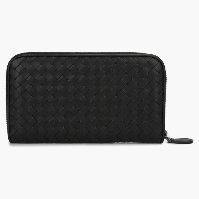 Bottega Veneta Intrecciato Weave Zip-around Wallet Black