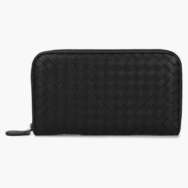 Bottega Veneta Intrecciato Weave Zip-around Wallet Black
