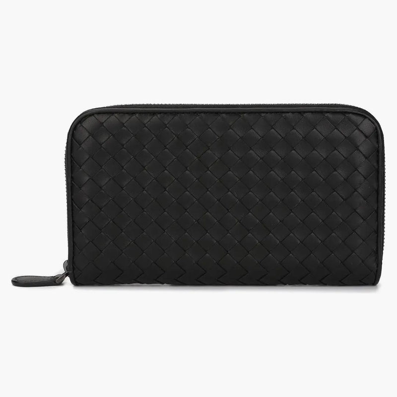 Bottega Veneta Intrecciato Weave Zip-around Wallet Black
