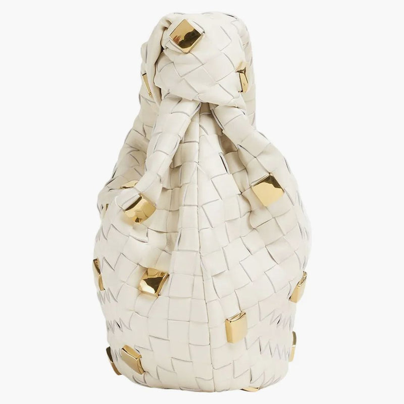 Bottega Veneta Jodie Shoulder Bag Teen Metallic Embellishment Chalk