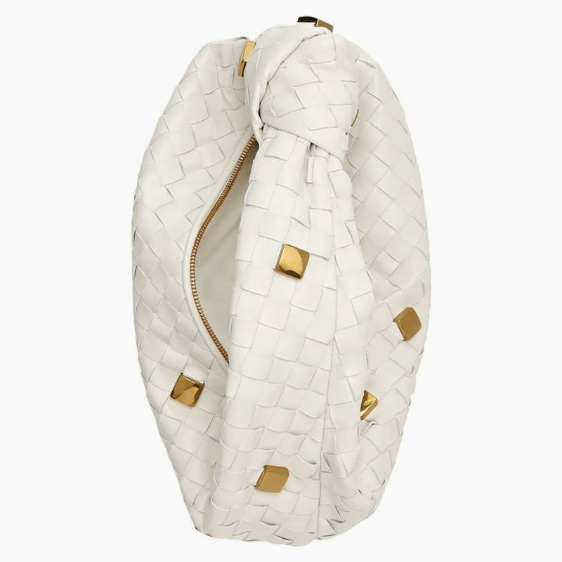 Bottega Veneta Jodie Shoulder Bag Teen Metallic Embellishment Chalk
