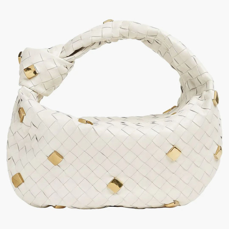 Bottega Veneta Jodie Shoulder Bag Teen Metallic Embellishment Chalk