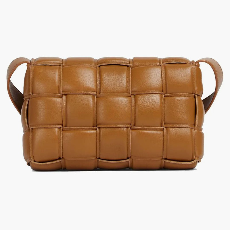 Bottega Veneta Padded Cassette Small Intreccio Camel