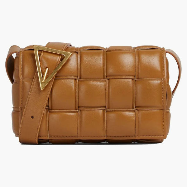 Bottega Veneta Padded Cassette Small Intreccio Camel