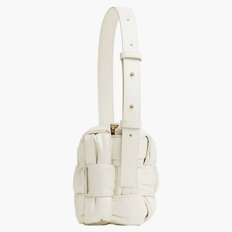 Bottega Veneta Pleats Intreccio Cassette Brick Shoulder Bag White