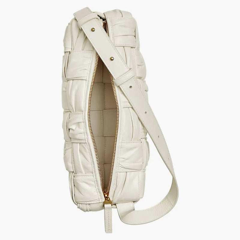 Bottega Veneta Pleats Intreccio Cassette Brick Shoulder Bag White