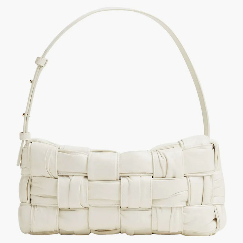 Bottega Veneta Pleats Intreccio Cassette Brick Shoulder Bag White