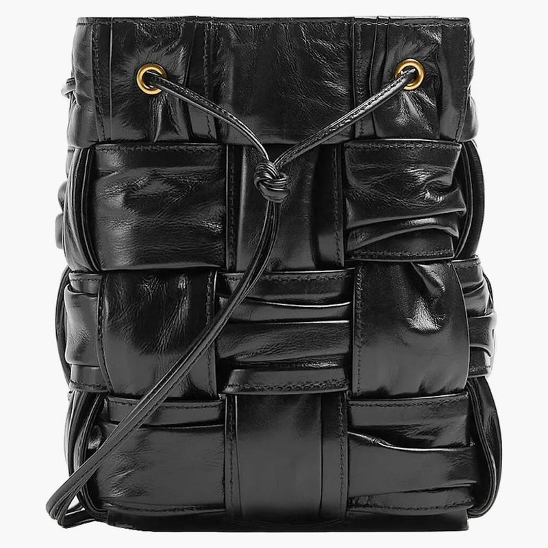 Bottega Veneta Plits Intreccio Casesette Bucket Crossbody Bag malé černé