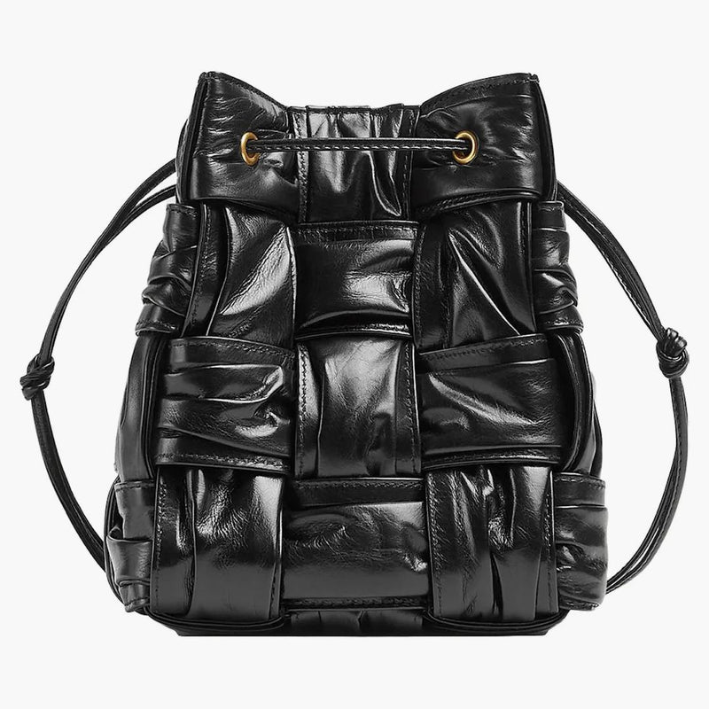 Bottega Veneta Plits Intreccio Casesette Bucket Crossbody Bag malé černé