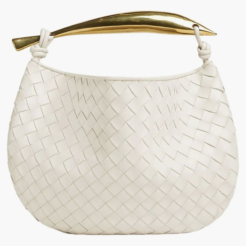 Bottega Veneta Sardine Intrecciato top rukojeť malá křída