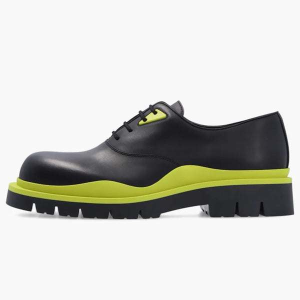 Bottega Veneta Tire Lace Up Leather Shoe Black Kiwi