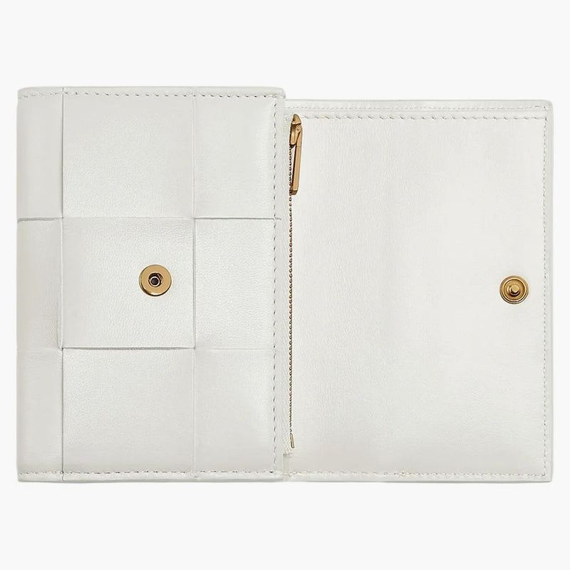 Bottega Veneta Tri-fold Zip Wallet Intreccio Chalk