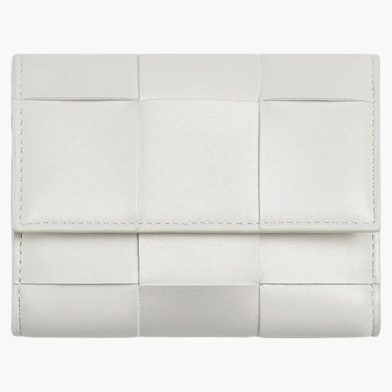 Bottega Veneta Tri-fold Zip Wallet Intreccio Chalk