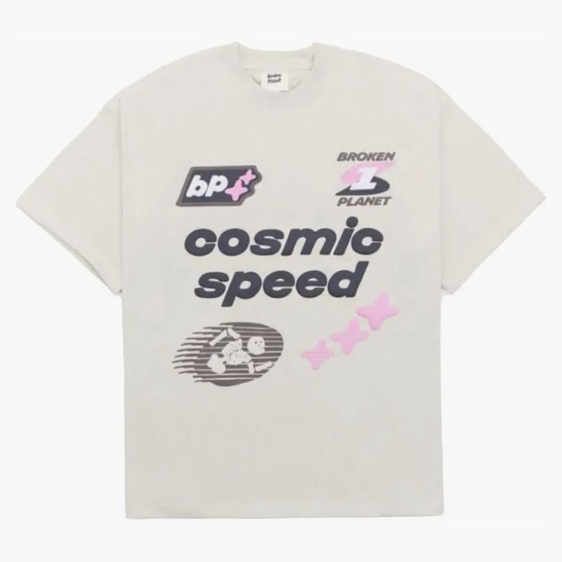 Trasig planet kosmisk hastighet t-shirt benvit