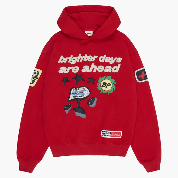 Trasiga planet ljusare dagar är framåt hoodie ruby ​​röd