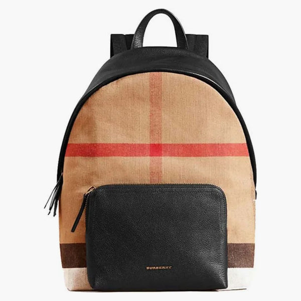 Burberry Abbeydale House Check Canvas And Leather Backpack Large Tan/black