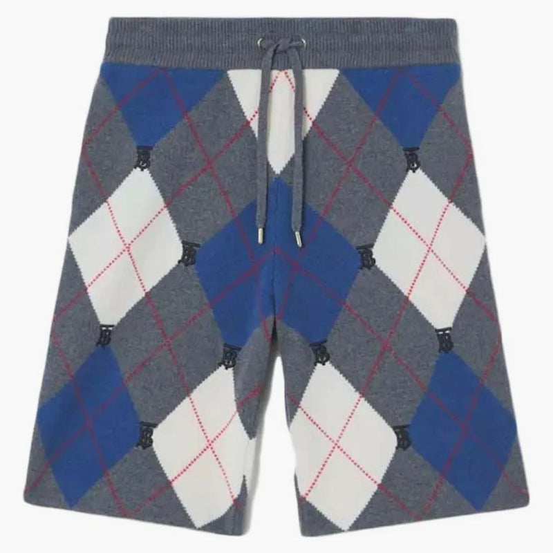 Burberry Abendon Cashmere Argyle Shorts Ash Gray Blue White