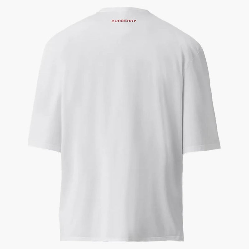Burberry Abstract Print Cotton Oversized T-Shirt White/Red